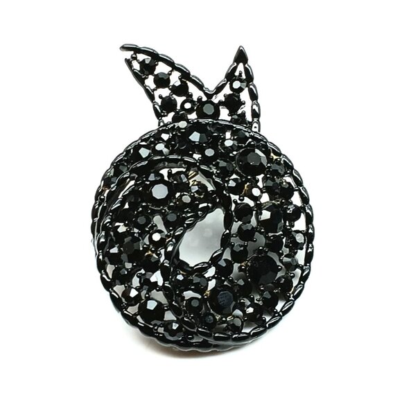 Vintage Black Rhinestone Japanned Brooch Elegant French Jet Glass Statement Pin - Picture 1 of 3